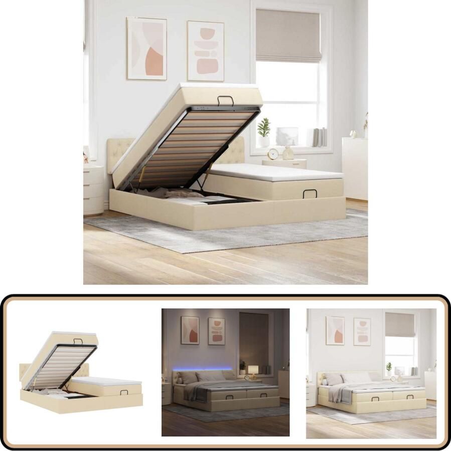 VidaXL Ottoman bed met LED's 180x200 cm crèmekleurig Ottoman Bed Boxspringbed Tweepersoonsbed Creme Kleurig Bed Led Bed Slaapcomfort Stapelbaar Bed Opbergruimte Modern Bed Comfortabel Bed Trendy Bed