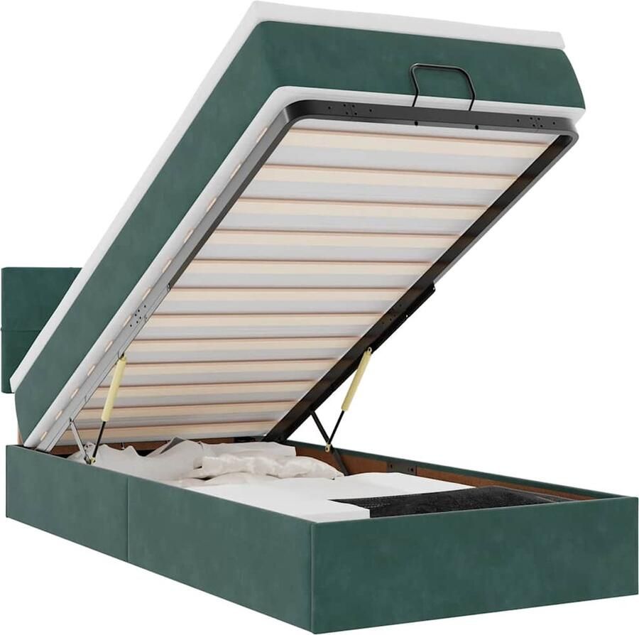 VidaXL Ottoman bed met matras en LED's 90x190cm fluweel donkergroen