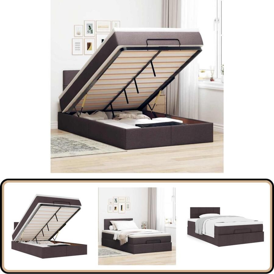 VidaXL Ottoman bed met matras 120x190 cm Donkerbruin Bed Frame Boxspring Bed Ottoman Bed Tweepersoonsbed Donkere Bruine Bed