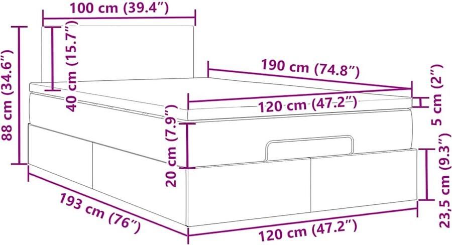 VidaXL Ottoman bed met matras 120x190 cm fluweel donkergroen - Foto 2