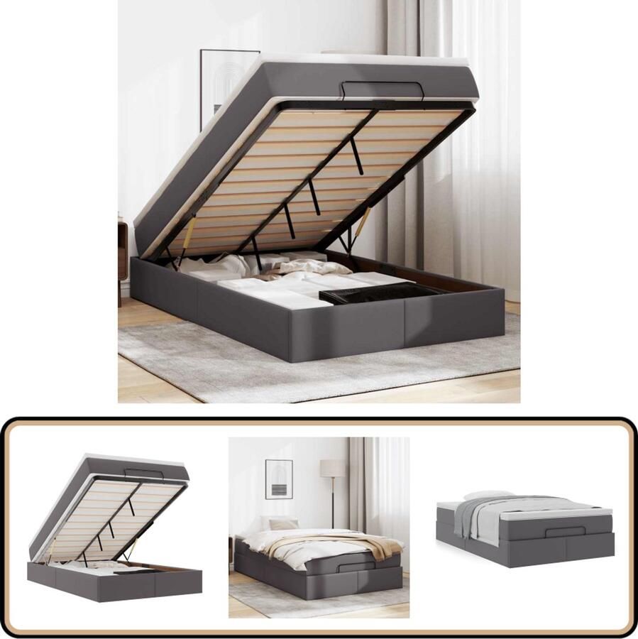VidaXL Ottoman bed met matras 120x190 cm Grijs Ottoman Bed Boxspring Bed Tweepersoonsbed Stapelbaar Bed Hoofdbord Bed