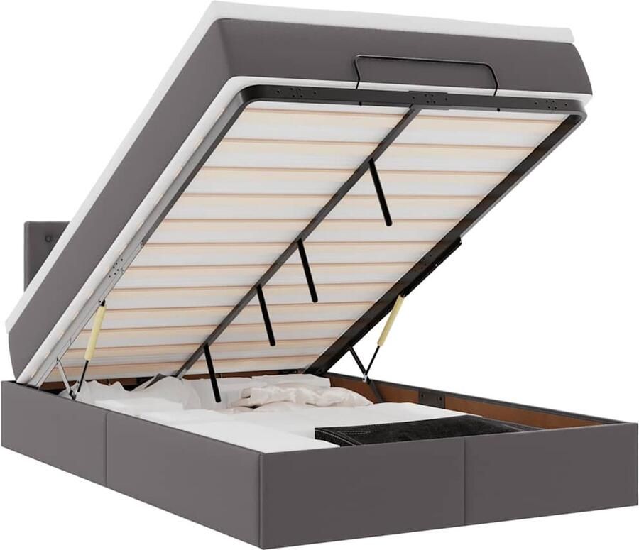 VidaXL Ottoman bed met matras 120x200cm kunstleer grijs - Foto 2