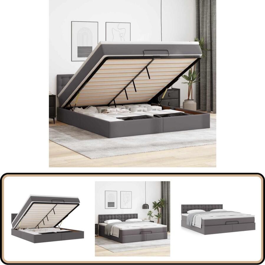 VidaXL Ottoman bed met matras 160x200cm kunstleer grijs
