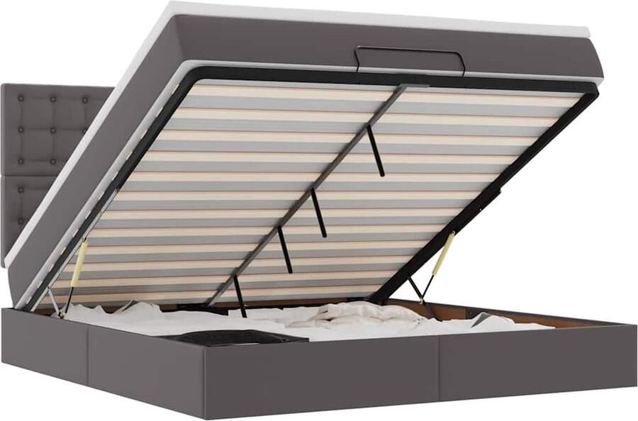 VidaXL Ottoman bed met matras 160x200cm kunstleer grijs