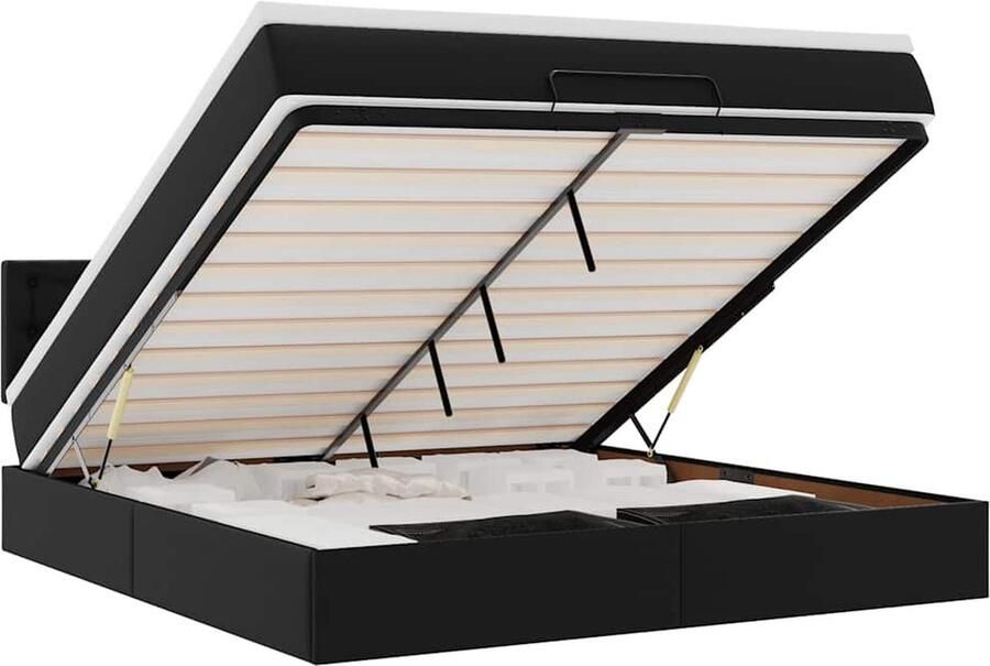 VidaXL Ottoman bed met matras 160x200cm kunstleer zwart