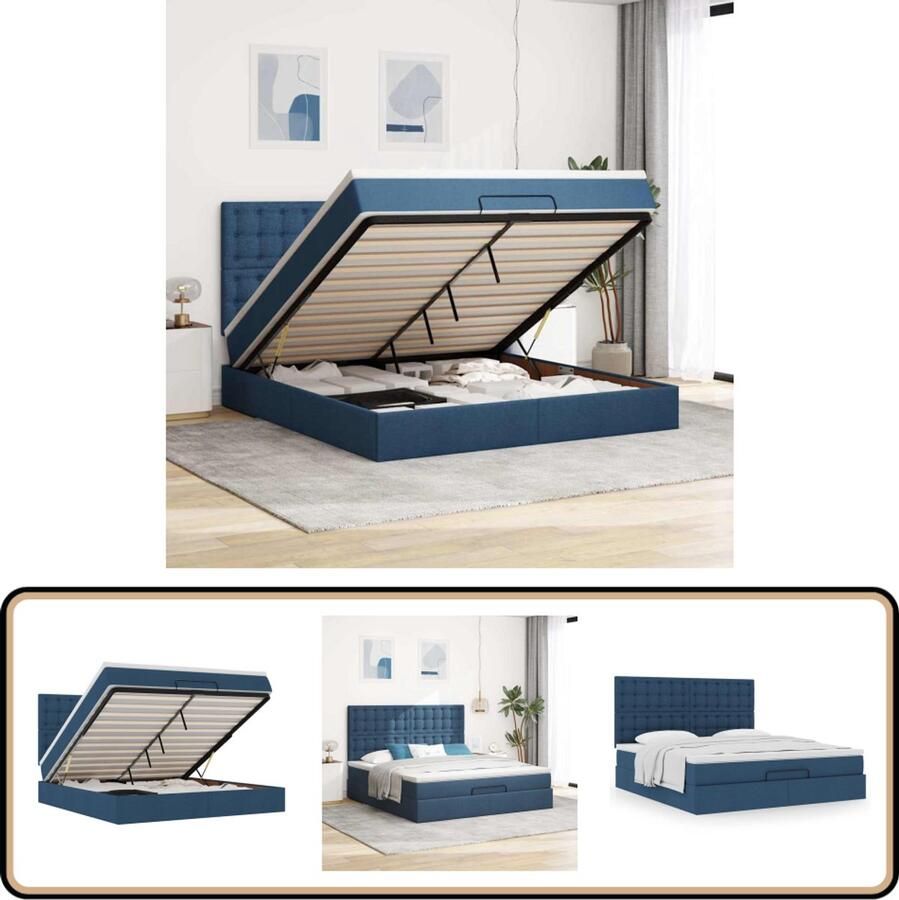 VidaXL Ottoman bed met matras en LED's 180x200cm stof blauw - Foto 2
