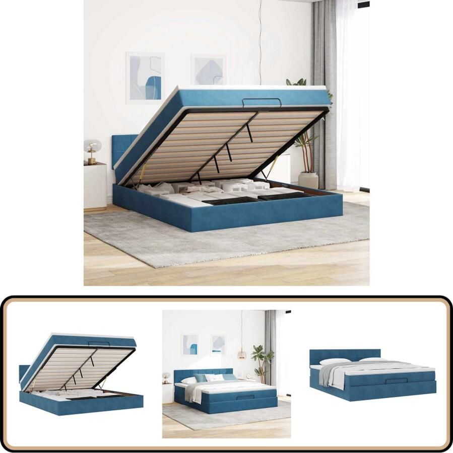 VidaXL Ottoman bed met matras en LED's 180x200 cm fluweel donkerblauw