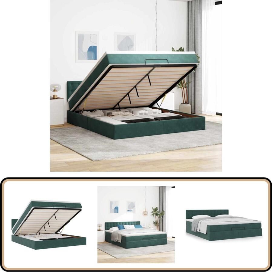 VidaXL Ottoman bed met matras en LED's 180x200 cm fluweel donkergroen - Foto 2