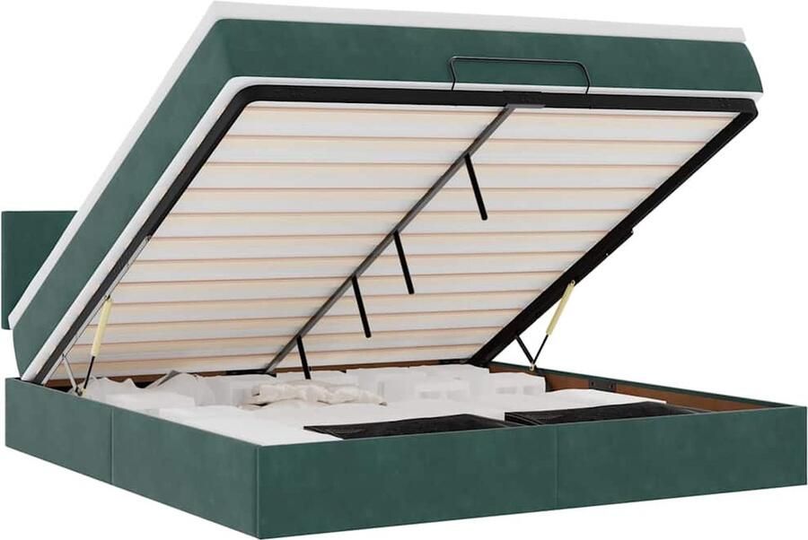 VidaXL Ottoman bed met matras en LED's 180x200 cm fluweel donkergroen - Foto 4