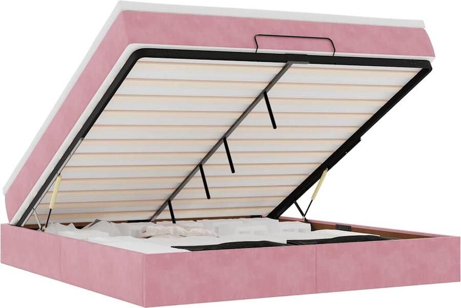 VidaXL Ottoman bed met matras en LED's 180x200 cm fluweel roze