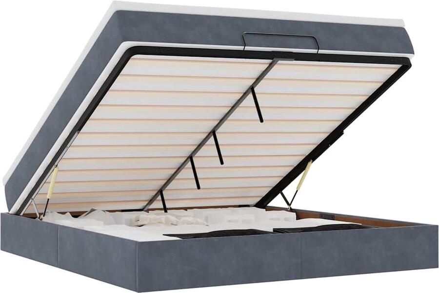 VidaXL Ottoman bed met matras en LED's 180x200cm fluweel donkergrijs - Foto 2