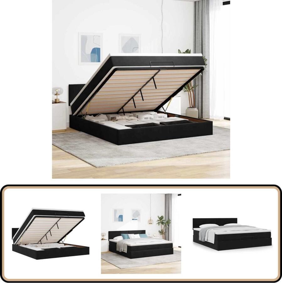VidaXL Ottoman bed met matras en LED's 180x200cm fluweel zwart