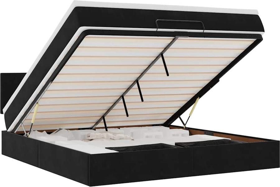 VidaXL Ottoman bed met matras en LED's 180x200cm fluweel zwart - Foto 2