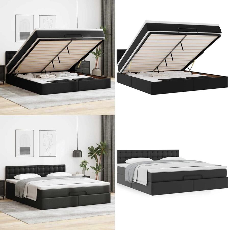 VidaXL Ottoman bed met matras 180x200cm kunstleer zwart Ottomaanse Bed Ottomaanse Bedden Bedframe Met Opbergruimte
