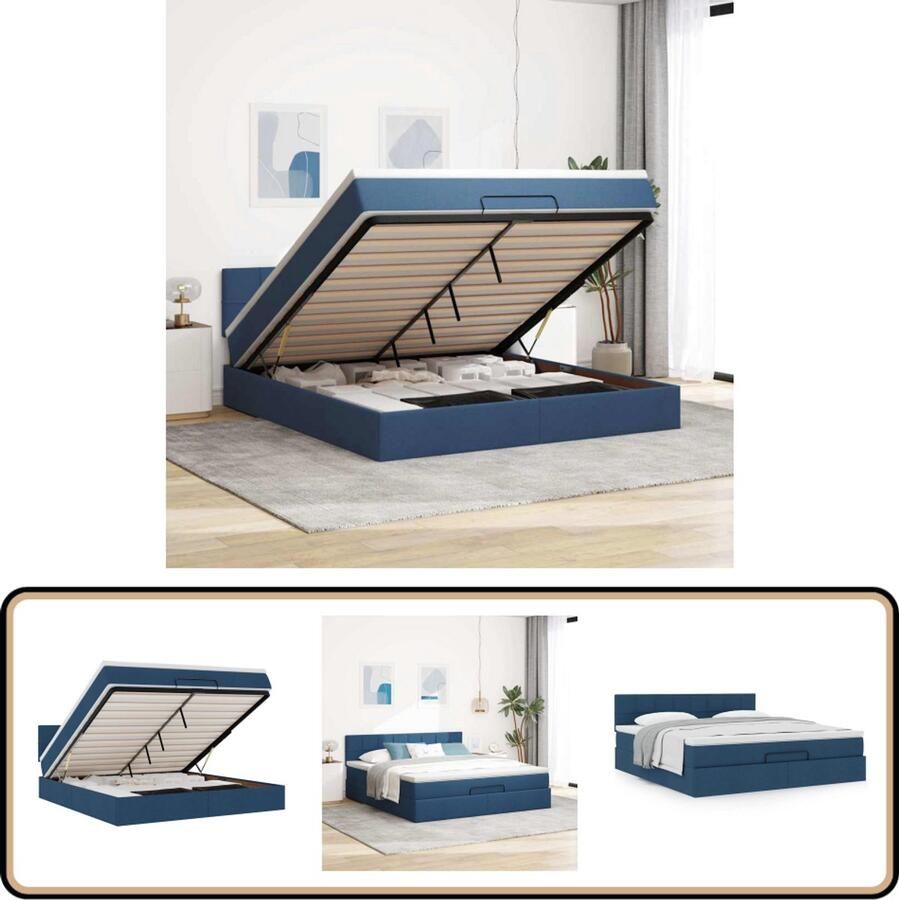VidaXL Ottoman bed met matras en LED's 180x200cm stof blauw