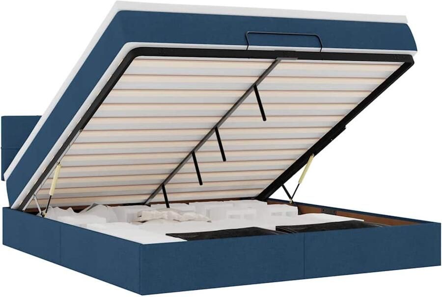 VidaXL Ottoman bed met matras en LED's 180x200cm stof blauw - Foto 6