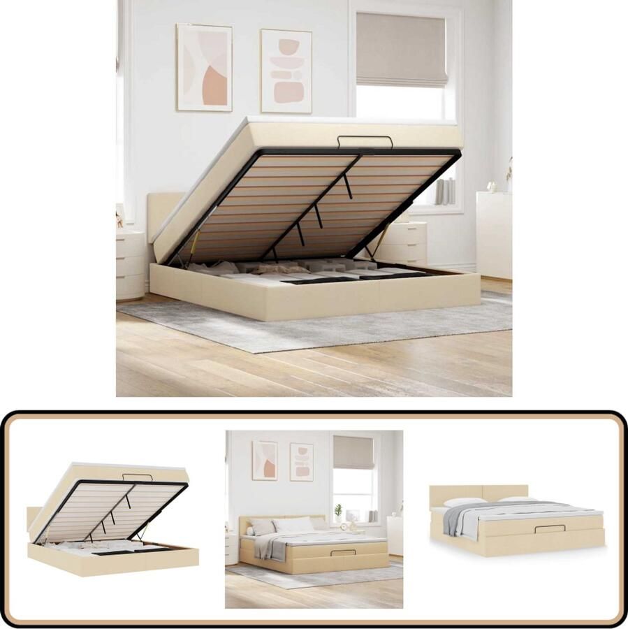 VidaXL Ottoman bed met matras en LED's 180x200cm stof crèmekleurig