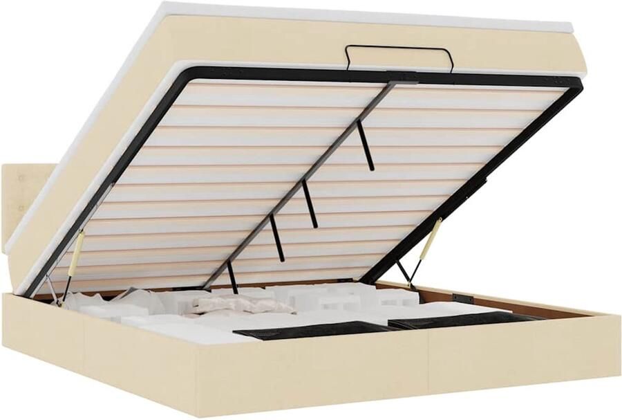 VidaXL Ottoman bed met matras en LED's 180x200cm stof crèmekleurig - Foto 3