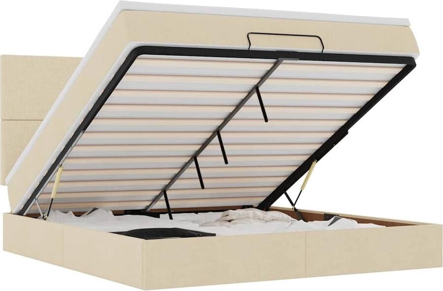 VidaXL Ottoman bed met matras en LED's 180x200cm stof crèmekleurig - Foto 4