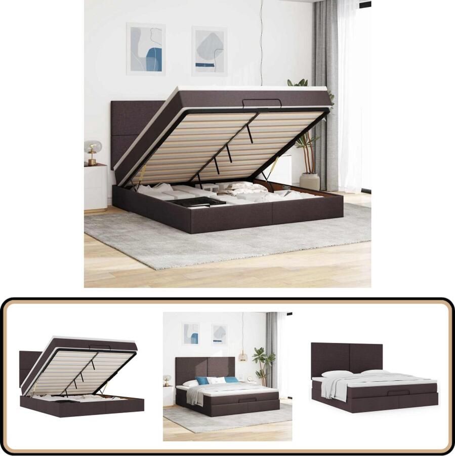 VidaXL Ottoman bed met matras en LED's 180x200cm stof donkerbruin - Foto 2