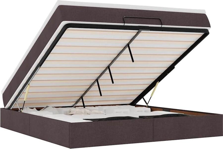 VidaXL Ottoman bed met matras en LED's 180x200cm stof donkerbruin - Foto 6
