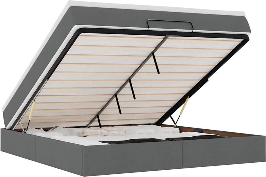 VidaXL Ottoman bed met matras en LED's 180x200cm stof donkergrijs - Foto 3