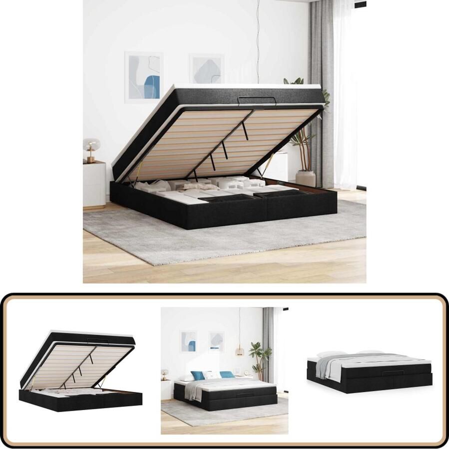 VidaXL Ottoman bed met matras en LED's 180x200cm stof zwart - Foto 2