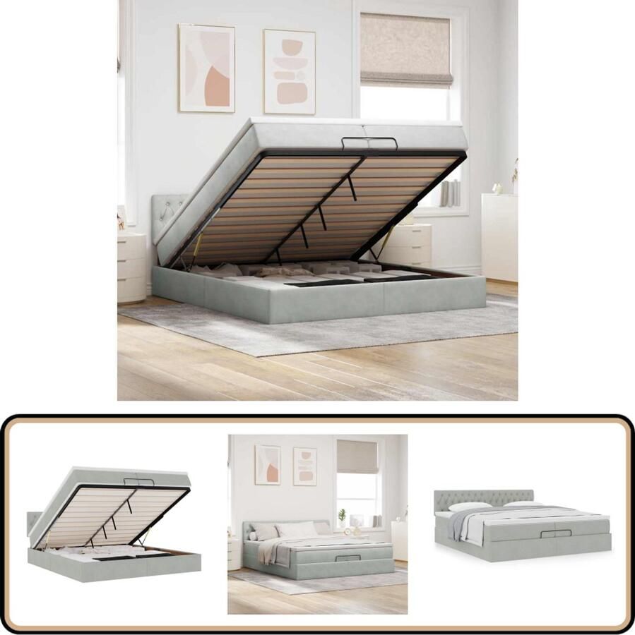VidaXL Ottoman bed met matras 200x200 cm Lichtgrijs Ottoman Bed Boxspring Bed Tweepersoons Bed Slaapcomfort Fluweel Bed