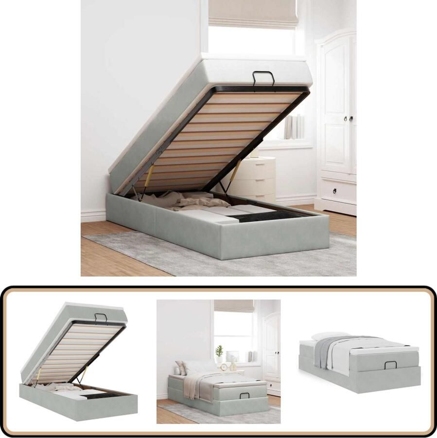 VidaXL Ottoman bed met matras 80x200cm fluweel lichtgrijs - Foto 2