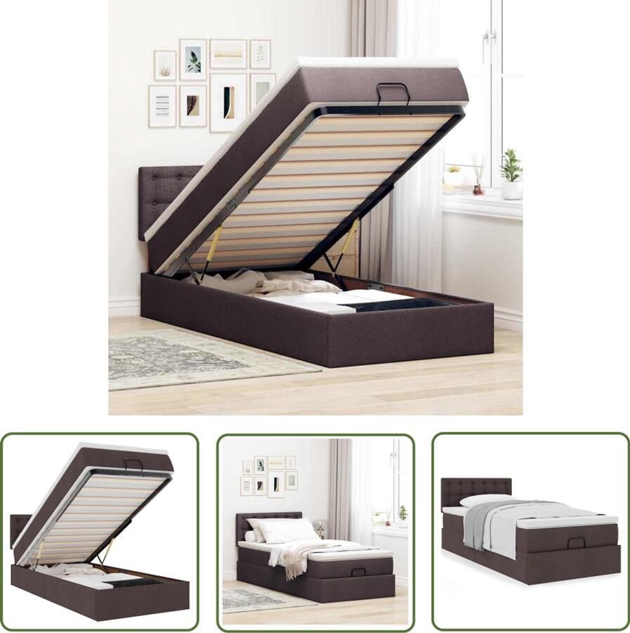 VidaXL Ottoman bed met matras 80x200cm stof donkerbruin Ottoman Bed Boxspring Bed Tweepersoonsbed Slaapcomfort Opbergruimte