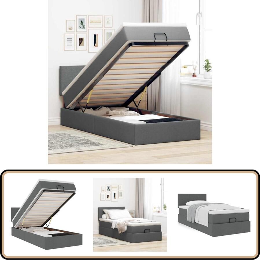 VidaXL Ottoman bed met matras 90x190 cm Donkergrijs Ottoman Bed Boxspring Bed Slaapcomfort Opslagmogelijkheden Tweepersoons Bed