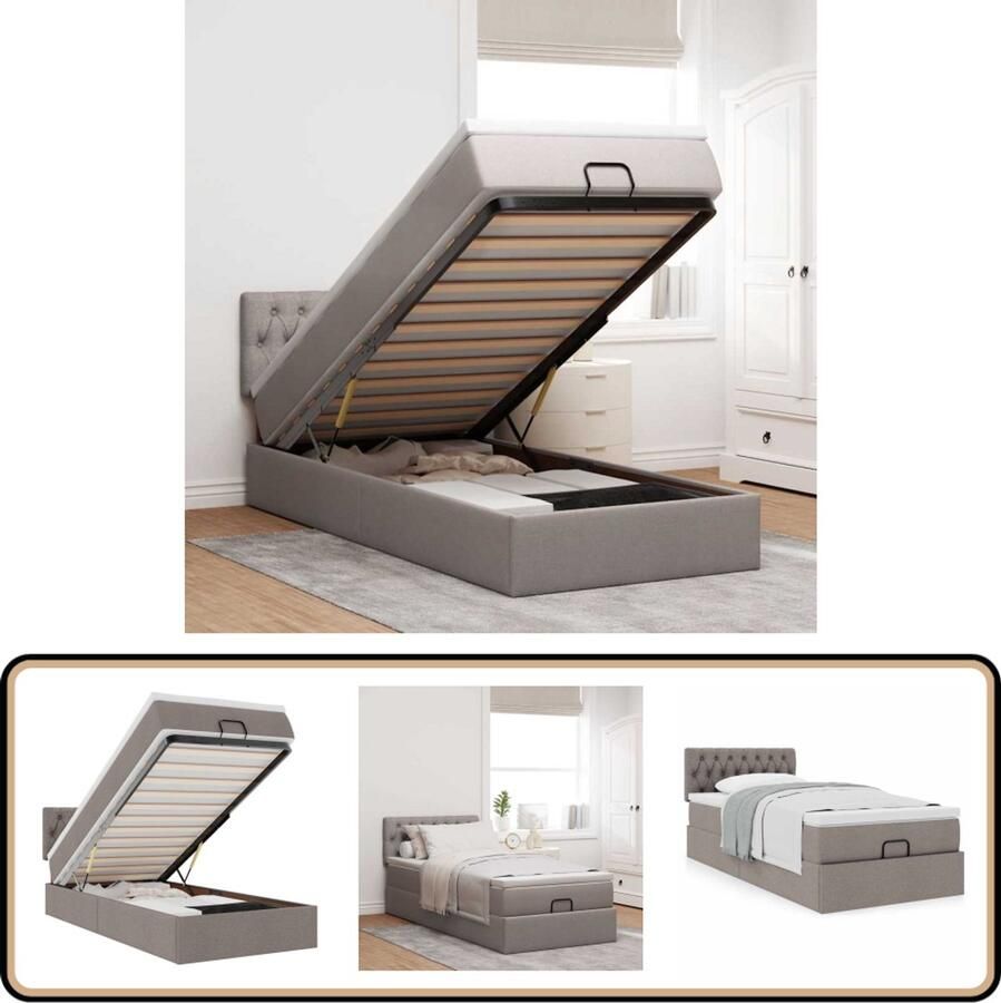 VidaXL Ottoman bed met matras 90x190 cm Taupe Ottoman Bed Boxspring Bed Slaapcomfort Tweepersoons Bed Stapelbaar Bed