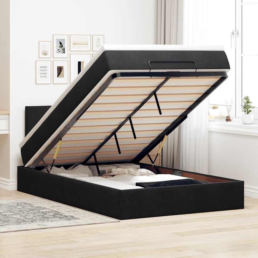 VidaXL Ottoman Bed met Matras en LED's 120x190 cm Zwart Ottoman Bed Boxspringbed Tweepersoonsbed Hoofdbord Led Verlichting Opbergruimte Velvet Bed Slaapcomfort Trendy Bed Minimalistisch Bed Bedroom Furniture - Foto 2