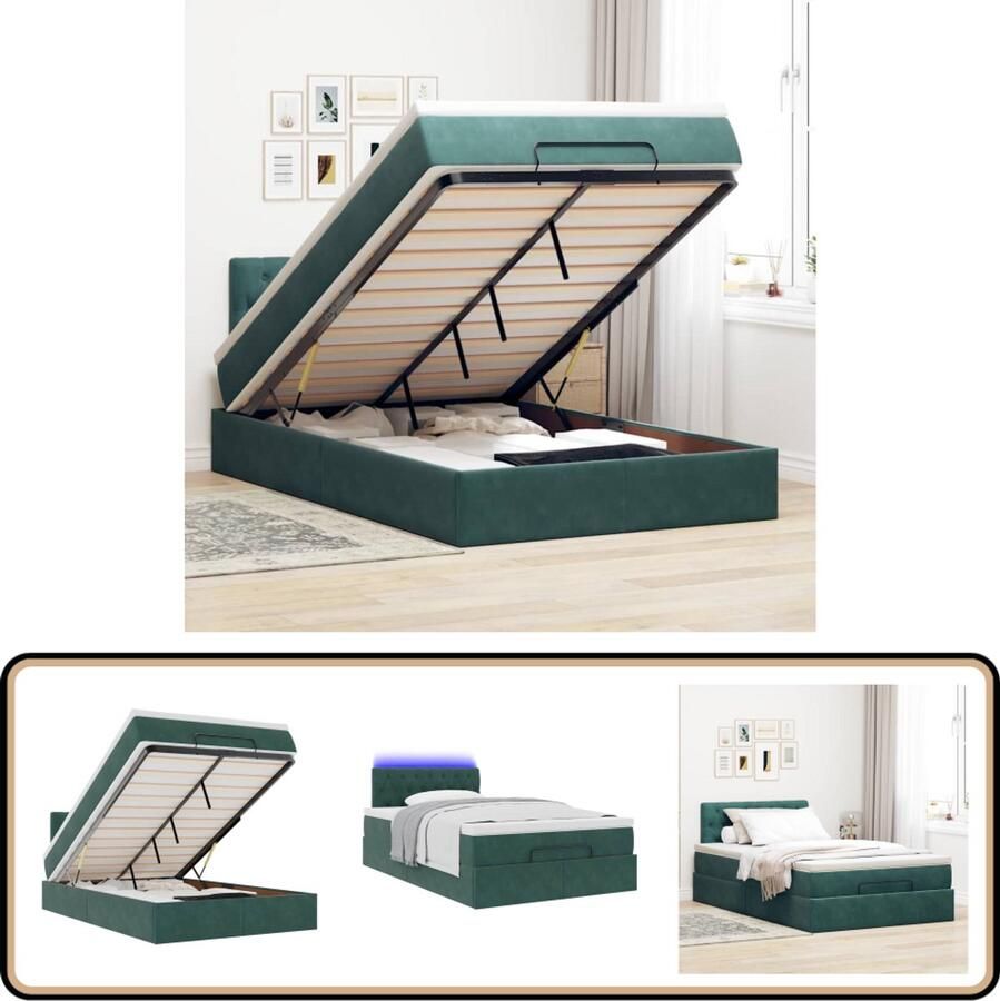 VidaXL Ottoman bed met matras en LED's 120x200cm fluweel donkergroen