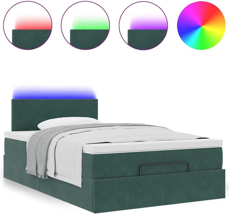 VidaXL Ottoman bed met matras en LED's 120x200cm fluweel donkergroen - Foto 3