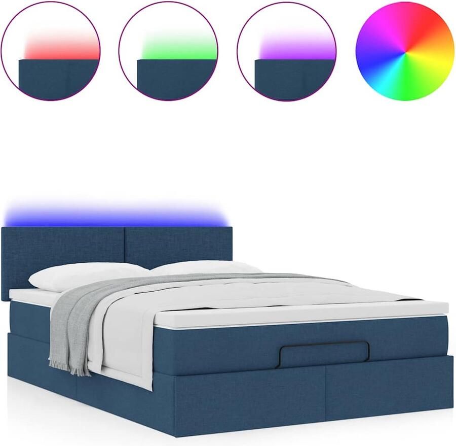 VidaXL Ottoman bed met matras en LED's 140x190 cm stof blauw - Foto 3