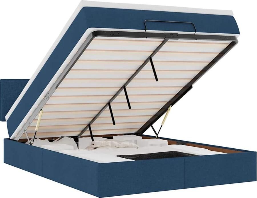 VidaXL Ottoman bed met matras en LED's 140x190 cm stof blauw - Foto 2