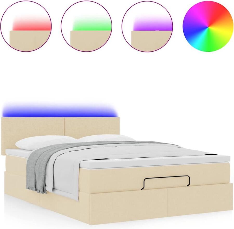 VidaXL Ottoman bed met matras en LED's 140x190 cm stof crèmekleurig - Foto 2