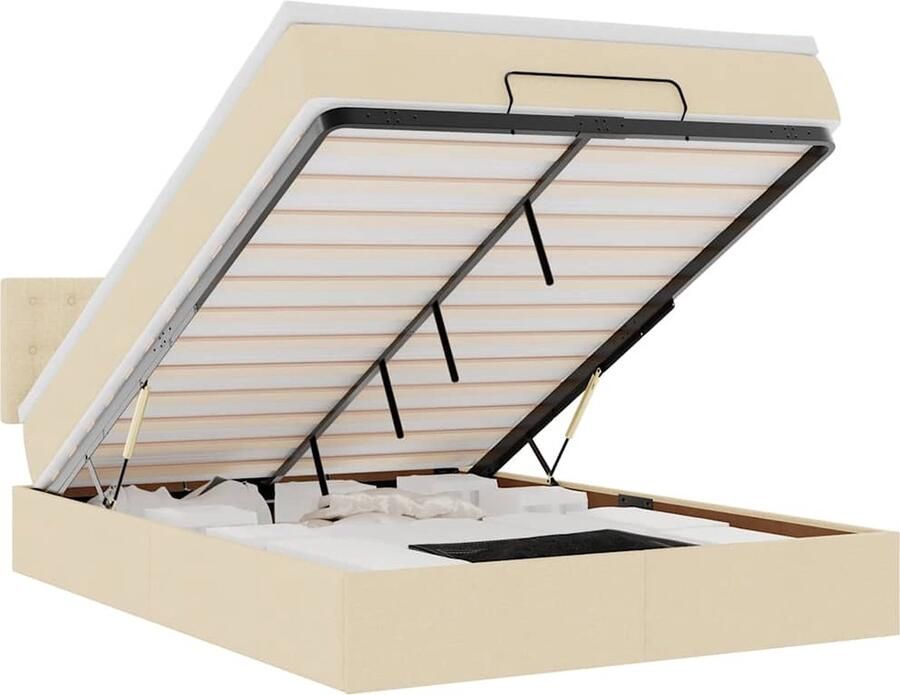 VidaXL Ottoman bed met matras en LED's 140x190 cm stof crèmekleurig