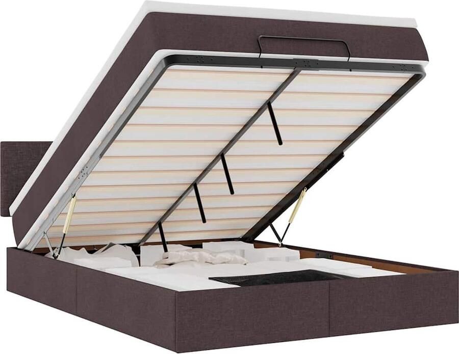 VidaXL Ottoman bed met matras en LED's 140x190 cm stof donkerbruin - Foto 2