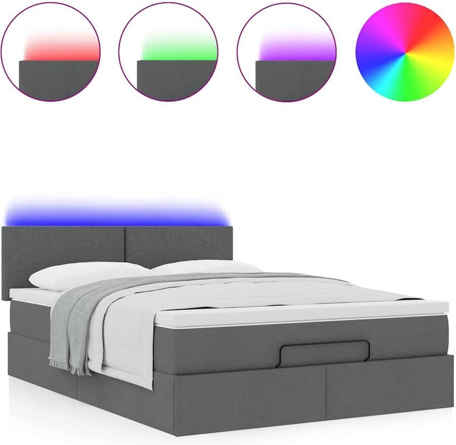 VidaXL Ottoman bed met matras en LED's 140x190 cm stof donkergrijs - Foto 2