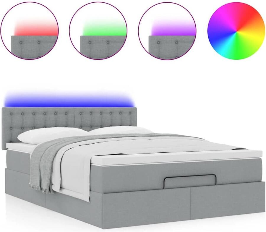 VidaXL Ottoman bed met matras en LED's 140x190 cm stof lichtgrijs - Foto 2