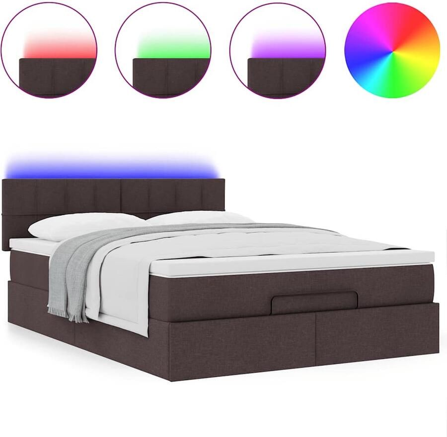 VidaXL Ottoman bed met matras en LED's 140x190 cm stof donkerbruin