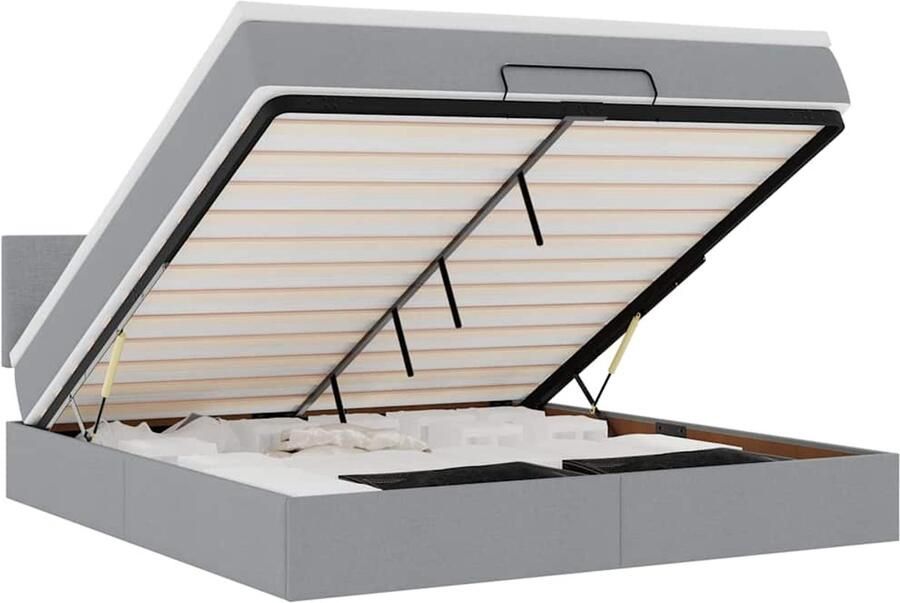 VidaXL Ottoman bed met matras en LED's 180x200cm stof lichtgrijs - Foto 3