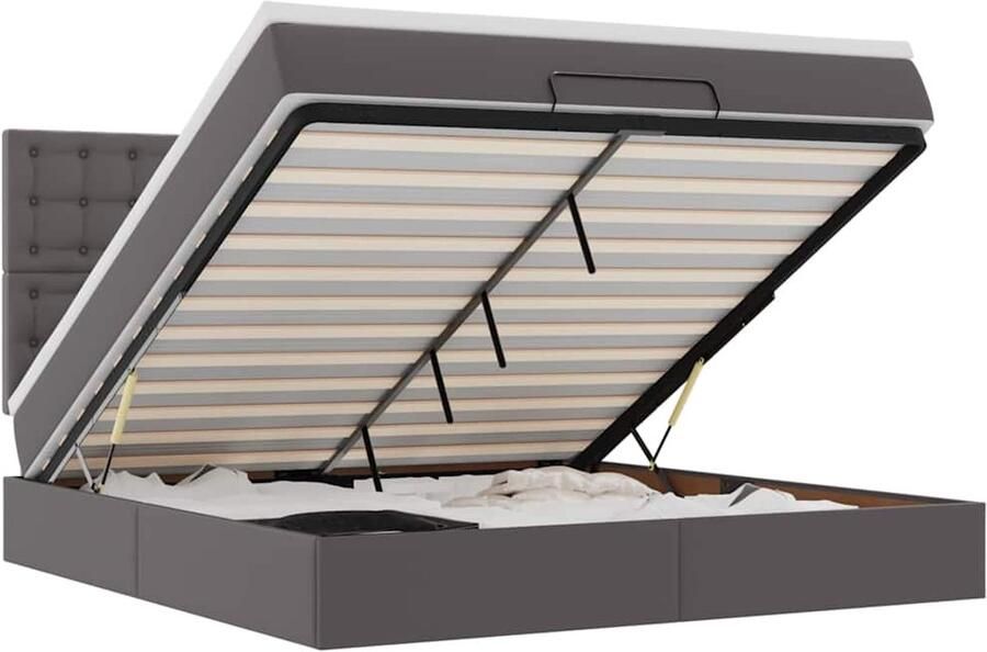 VidaXL Ottoman bed met matras en LED's 160x200cm kunstleer grijs