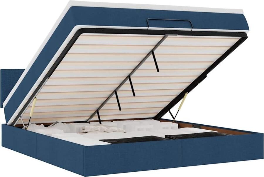 VidaXL Ottoman bed met matras en LED's 160x200cm stof blauw - Foto 2