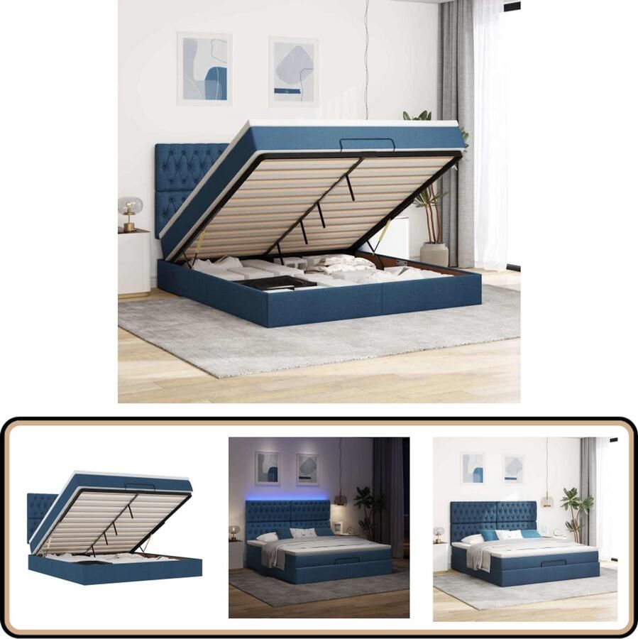 VidaXL Ottoman bed met matras en LED's 160x200cm stof blauw