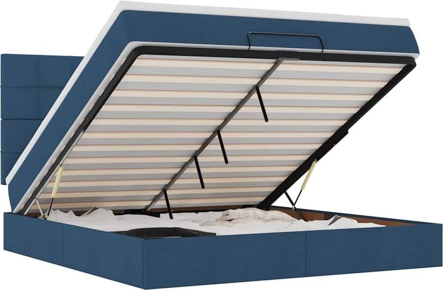 VidaXL Ottoman bed met matras en LED's 180x200cm stof blauw - Foto 7