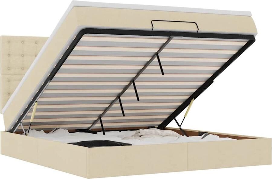 VidaXL Ottoman bed met matras en LED's 160x200cm stof crèmekleurig