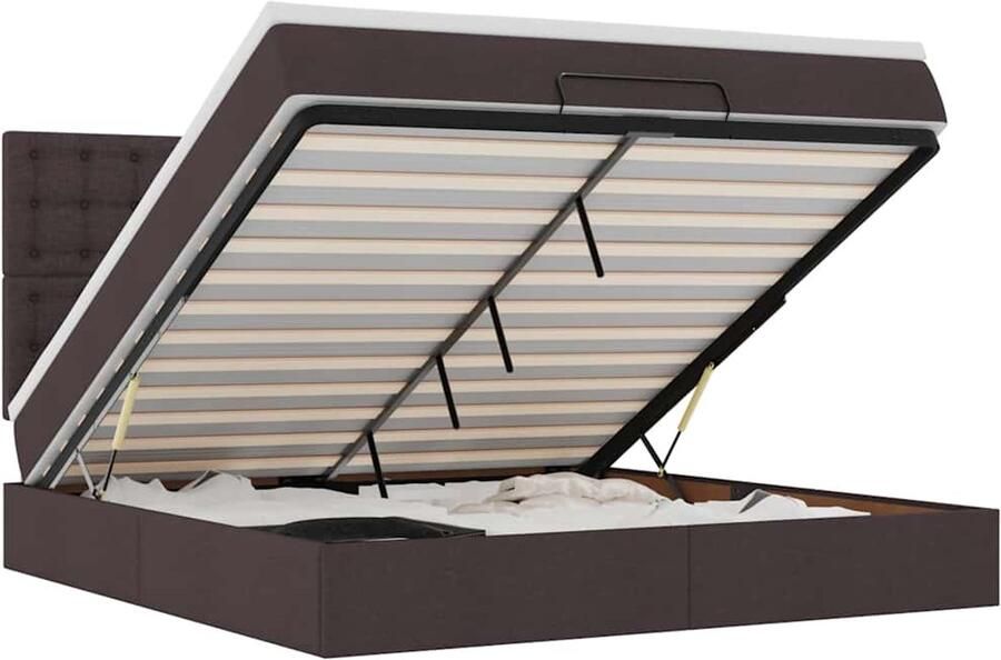 VidaXL Ottoman bed met matras en LED's 160x200cm stof donkerbruin